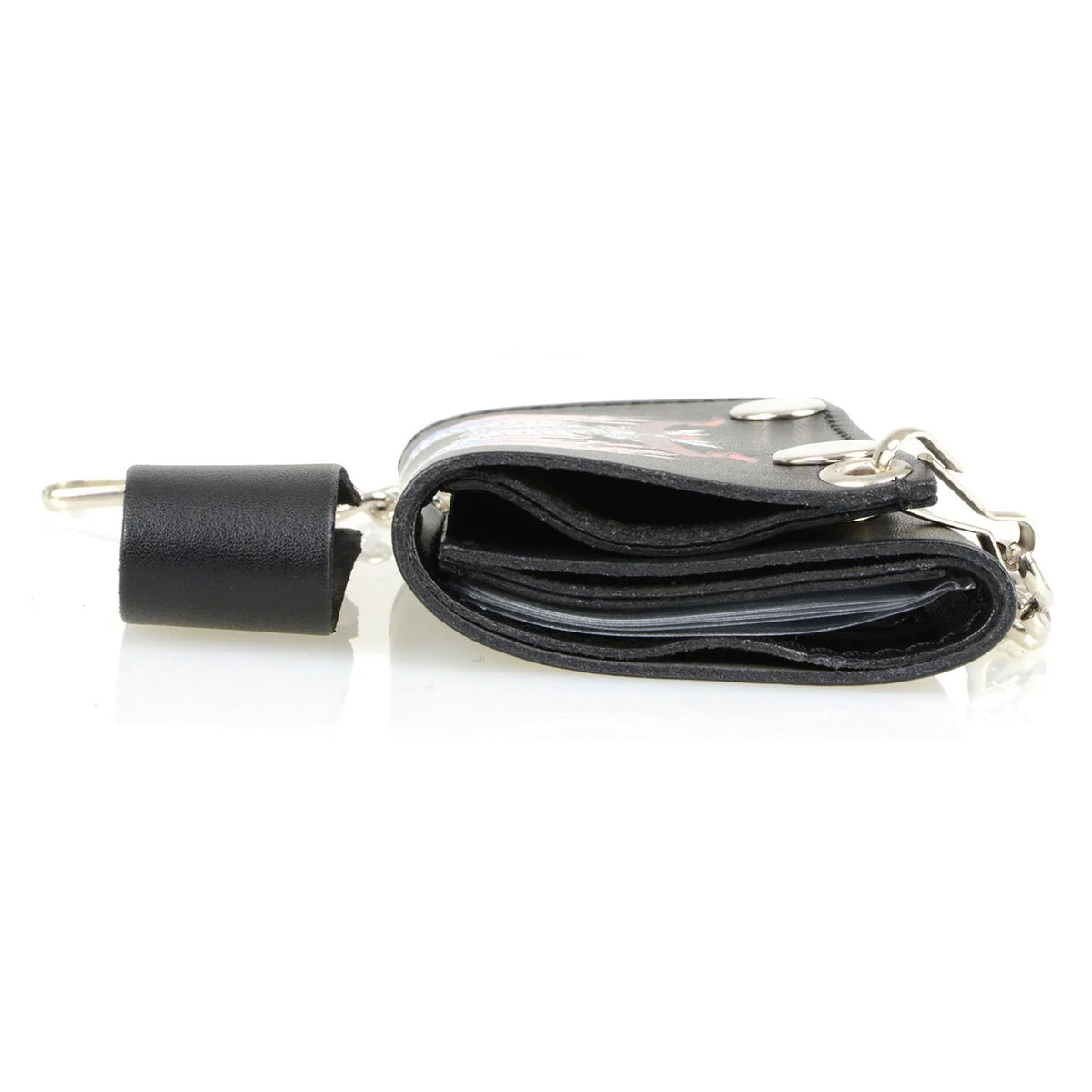 Men's 4” Leather “Eagle w/ Flag” Tri-Fold Wallet w/ Anti-Theft Stainless Steel Chain