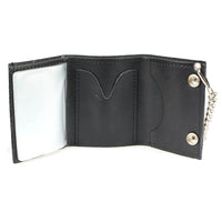 Men's 4” Leather “Triple Skull” Tri-Fold Wallet w/ Anti-Theft Stainless Steel Chain