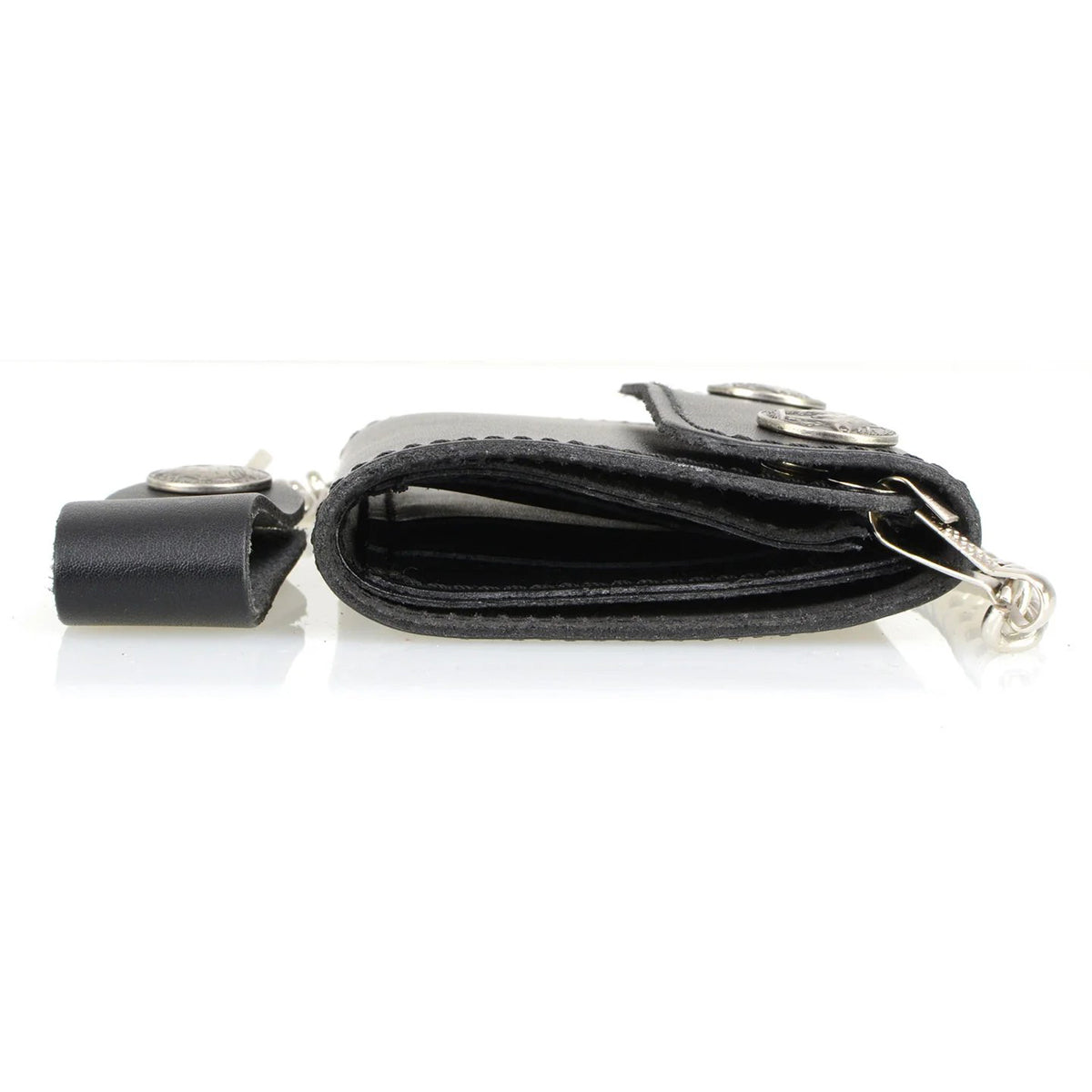 Men's 4” Leather Biker Tr-Fold Wallet w/Buffalo Nickel Snaps Wallet w/ Anti-Theft Stainless Steel Chain