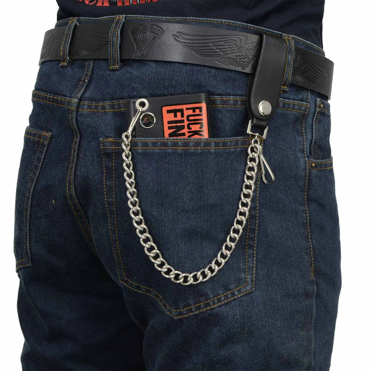 Men's 4” Leather “F.A.F.O.” Tri-Fold Biker Wallet w/ Anti-Theft Stainless Steel Chain