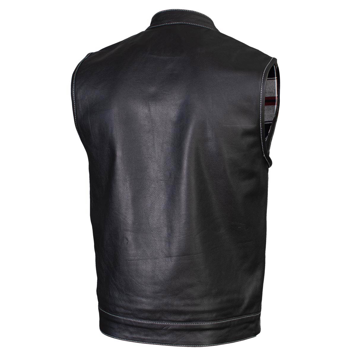 Men's Classic Black Leather Motorcycle Vest with Inside Flannel Liner