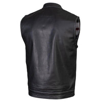 Men's Classic Black Leather Motorcycle Vest with Inside Flannel Liner