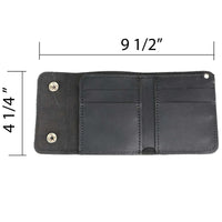 Men's 4” Leather Biker Tr-Fold Wallet w/Buffalo Nickel Snaps Wallet w/ Anti-Theft Stainless Steel Chain