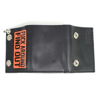 Men's 4” Leather “F.A.F.O.” Tri-Fold Biker Wallet w/ Anti-Theft Stainless Steel Chain