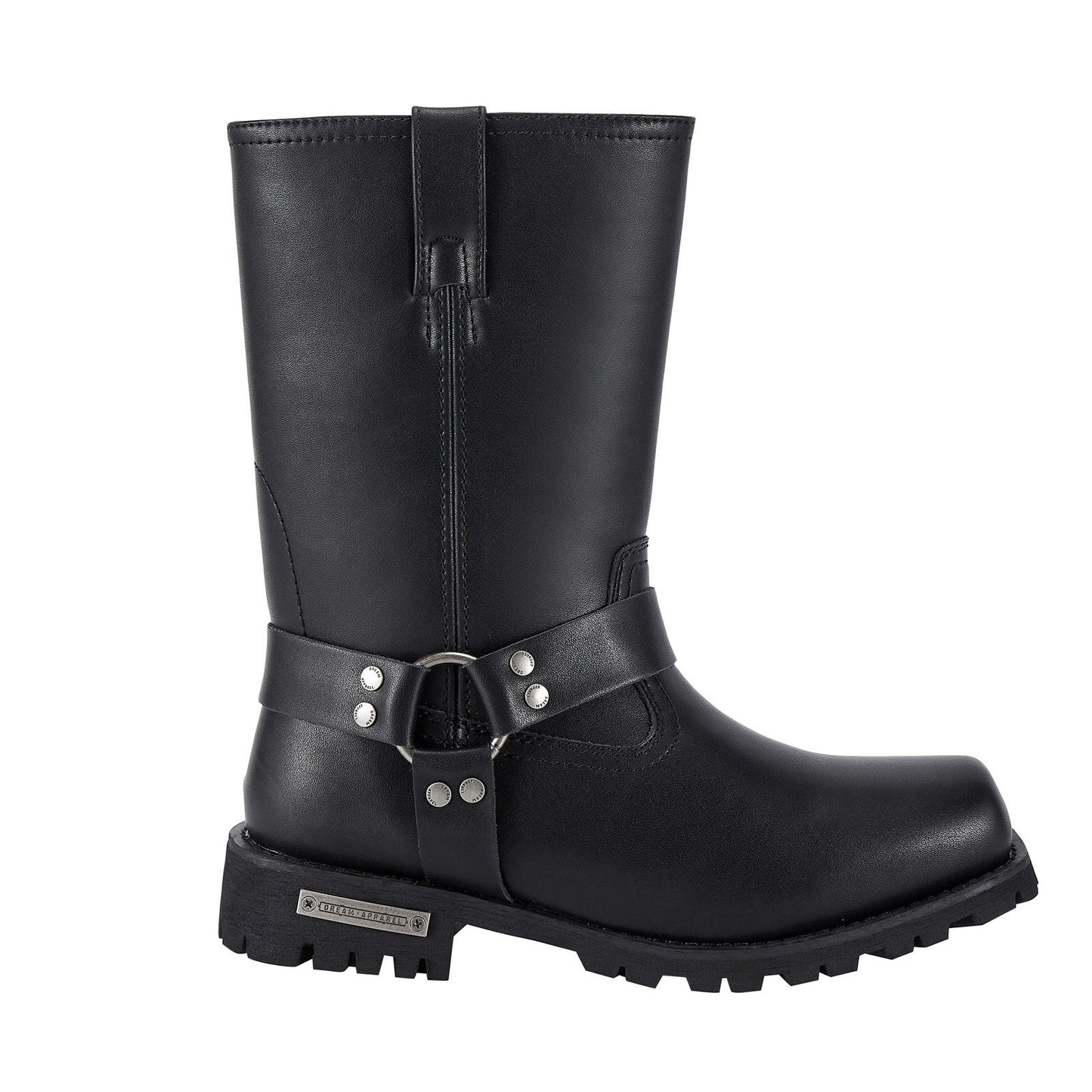 Men's 11in Harness Motorcycle Boots for Riding, Square Toe Biker Boots, Waterproof Black PU Leather Mid Calf Boots Knee High Boots