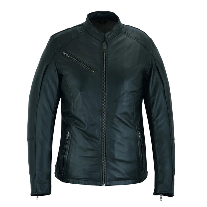 High Mileage Ladies Black Fringe and Rivet Leather Jacket