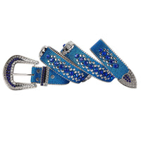 Premium Strap Men Women Western Fashion Blue Bling Bling Rhinestones Diamond Belt