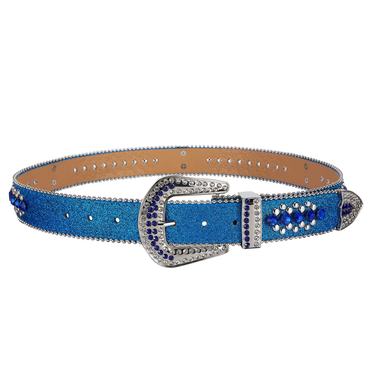 Premium Strap Men Women Western Fashion Blue Bling Bling Rhinestones Diamond Belt