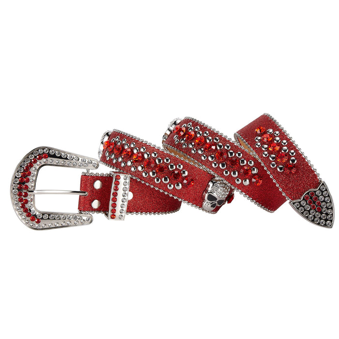 Premium Strap Men Women Western Fashion Red Bling Bling Rhinestones Diamond Belts