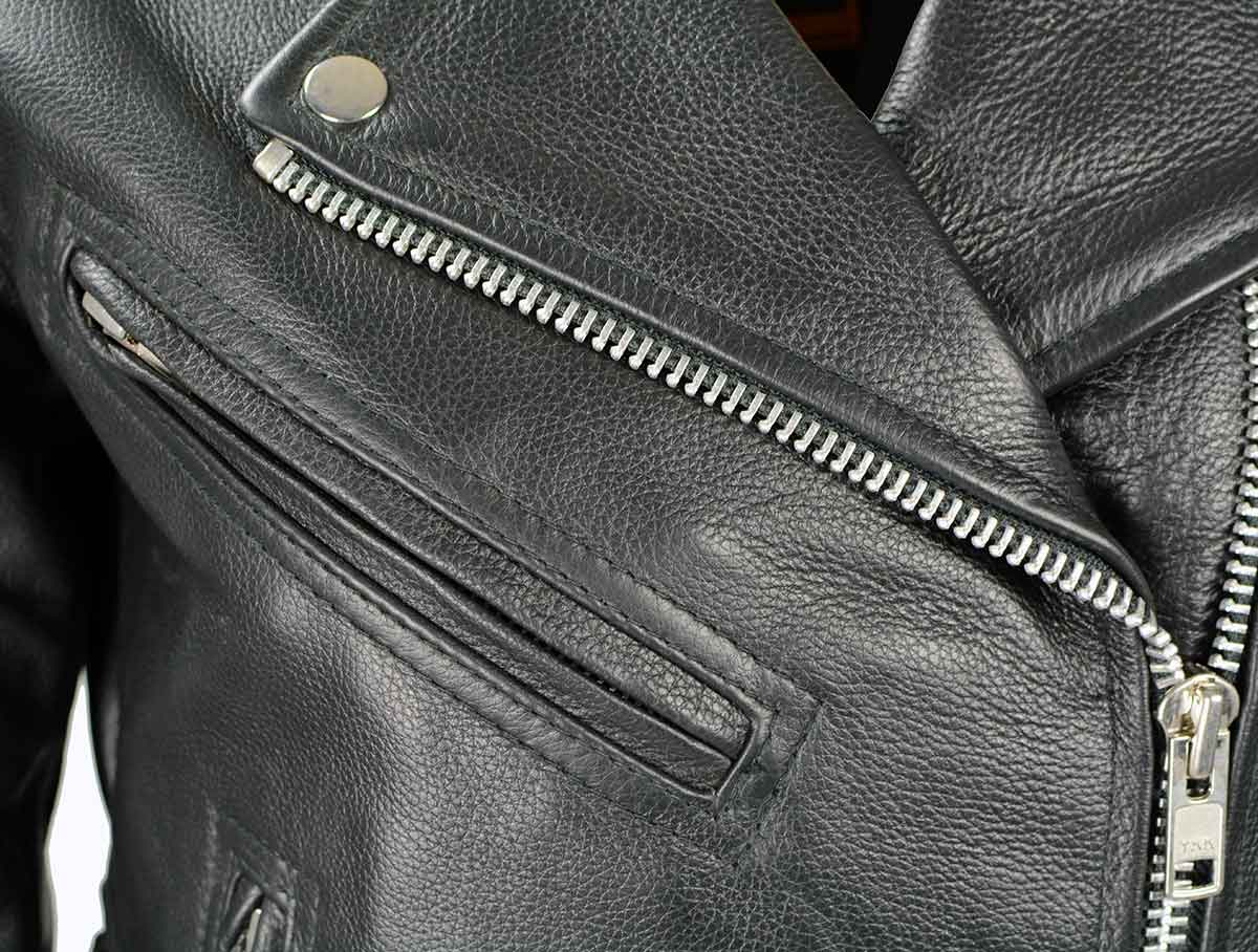 Ladies Classic Black Leather Police Style Jacket with Side Laces