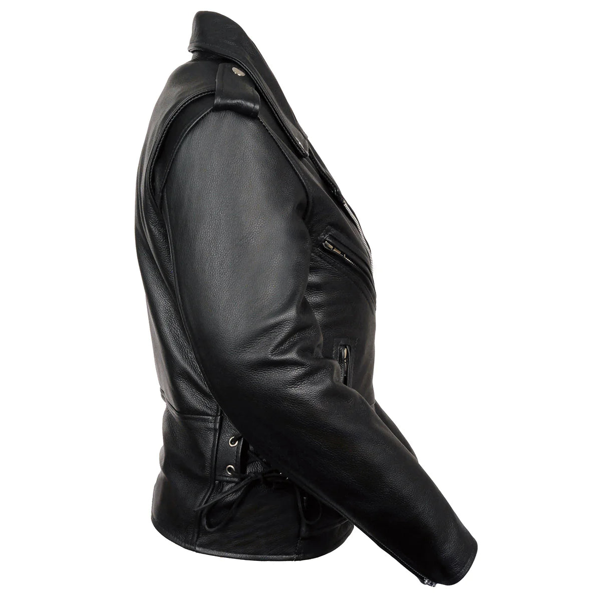 Ladies Classic Black Leather Police Style Jacket with Side Laces