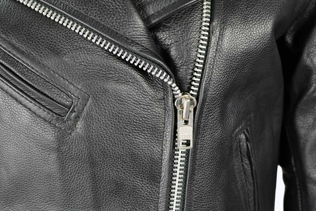 Ladies Classic Black Leather Police Style Jacket with Side Laces