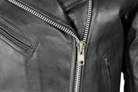 Ladies Classic Black Leather Police Style Jacket with Side Laces