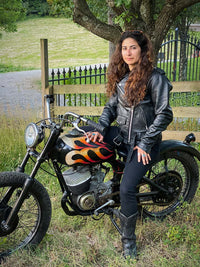 Ladies Classic Black Leather Police Style Jacket with Side Laces