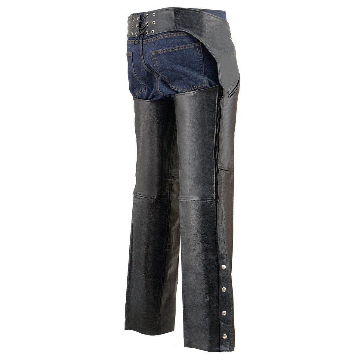 Men's Premium Leather Motorcycle Riders Chaps With Slash Pockets Mesh Lined LKM5710