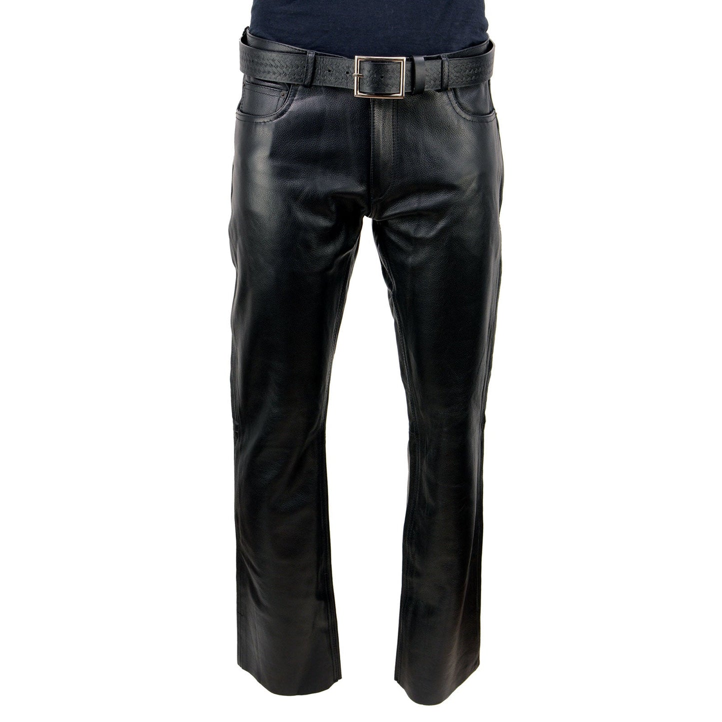 Men's Classic Fit 5 Pocket Leather Pants Black LKM5790