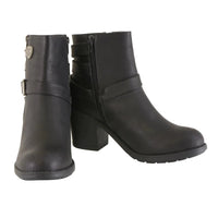 Womens Black Boots with Side Zipper and Triple Buckle Adjustment