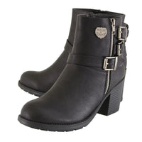 Womens Black Boots with Side Zipper and Triple Buckle Adjustment