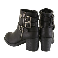 Womens Black Boots with Side Zipper and Triple Buckle Adjustment