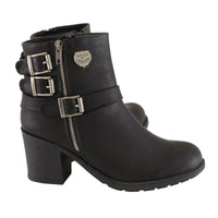 Womens Black Boots with Side Zipper and Triple Buckle Adjustment