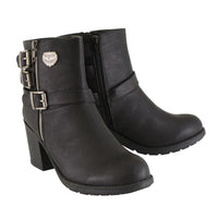 Womens Black Boots with Side Zipper and Triple Buckle Adjustment