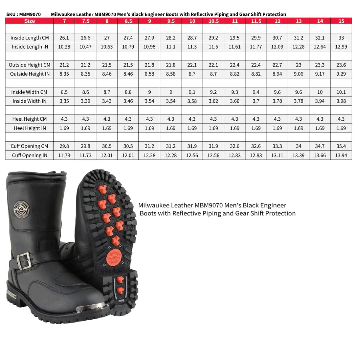 Men's Black Leather Engineer Boots with Reflective Piping and Gear Shift Protection
