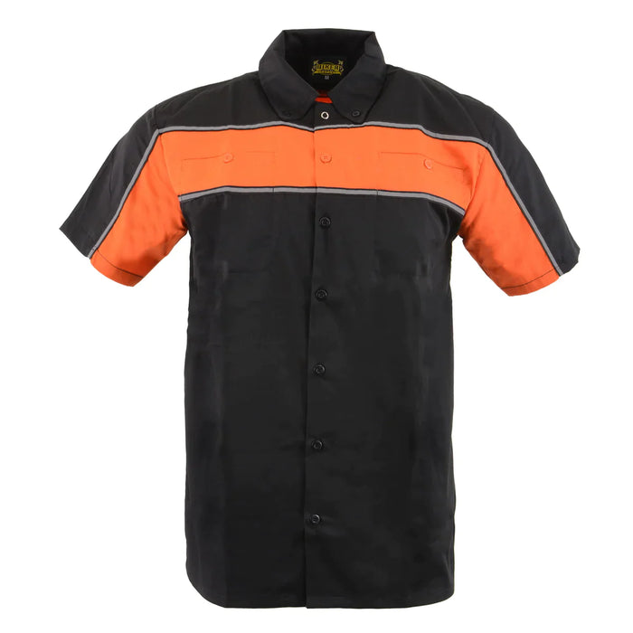 Black and Orange Button Up Heavy-Duty Work Shirt for Men's, Classic Mechanic Work Shirt