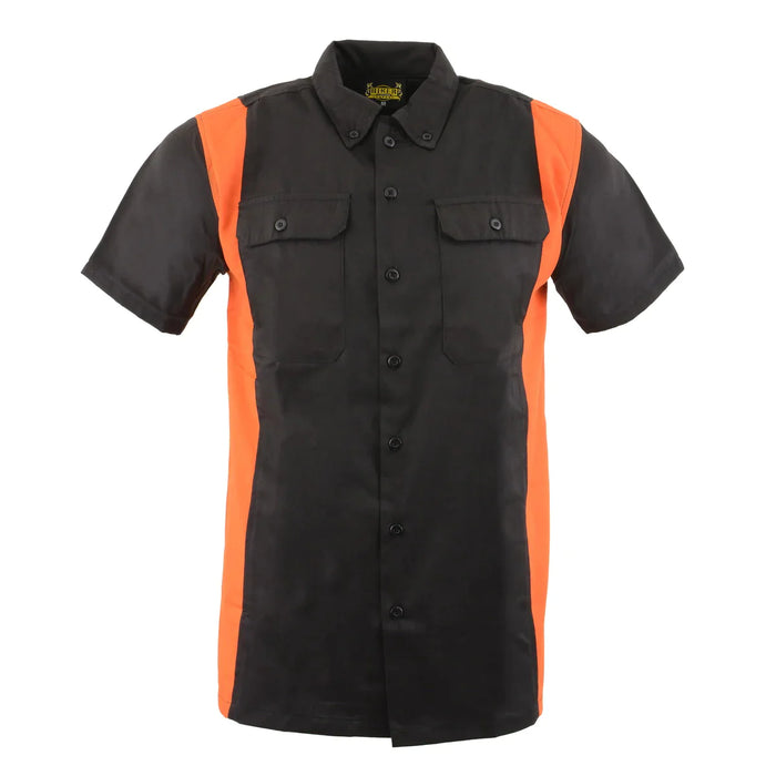 Black and Orange Button Up Heavy-Duty Work Shirt for Men's, Classic Mechanic Work Shirt