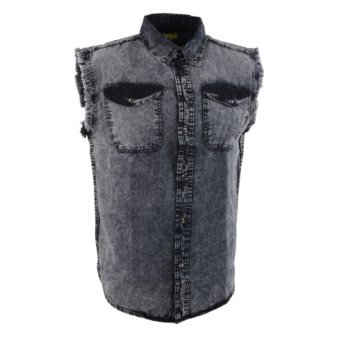 Men’s Grey and Black Cut Off Denim Button Down Shirt