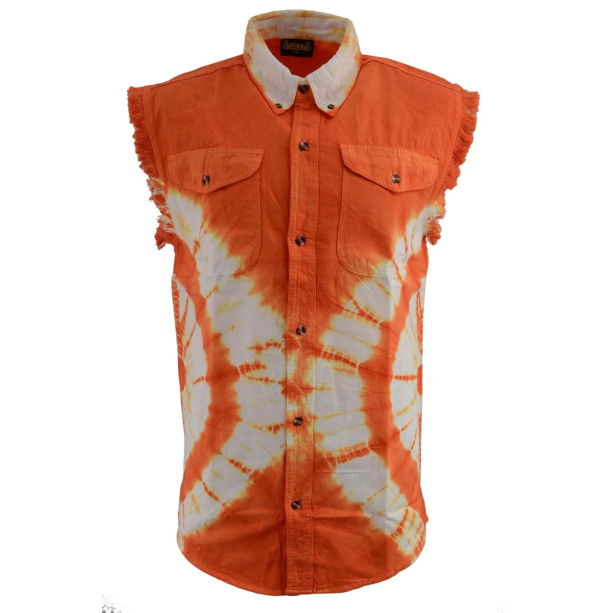 Men’s Orange and White Cut Off Button Down Shirt
