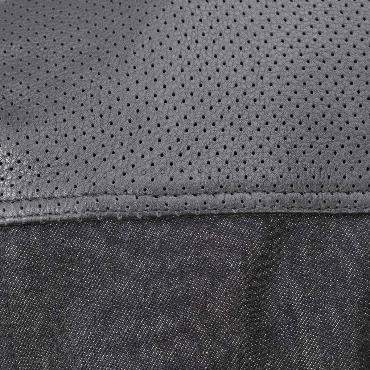 Men's 'Brute' Black Perforated Leather and Denim Club Style Vest w/ Hidden Dual Closure