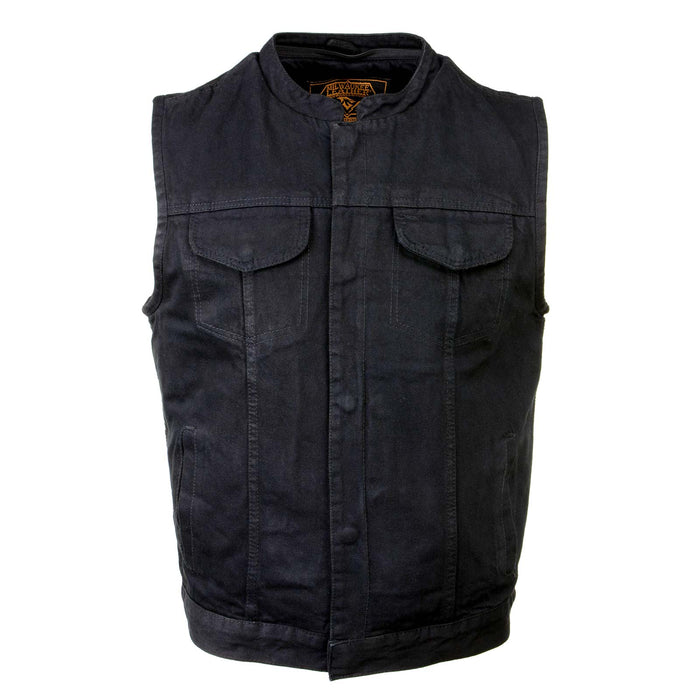 Men's 'Rustic' Black Denim Motorcycle Riding Vest with Hoodie and Quick Draw Pocket