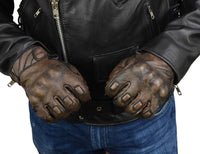 Men's Brown Leather i-Touch Screen Compatible Gel Palm Motorcycle Gloves W/ Protective Knuckle