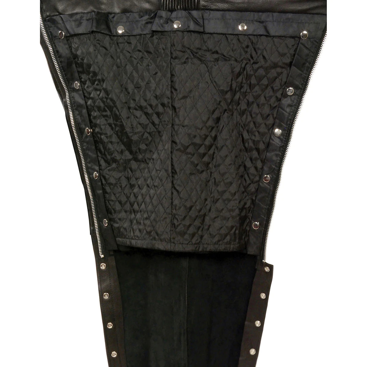 Men's Black Leather Four Pocket Thermal Lined Motorcycle Chaps