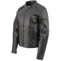 Women's Black 'Embroidered Wing and Stud Design' Leather Scooter Jacket