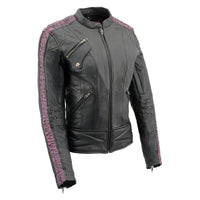 Ladies Black and Purple 'Crinkled Arm' Lightweight Racer Jacket