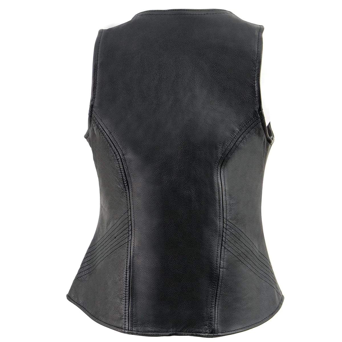 Women's Open Neck Front Zipper Black Leather Vest