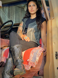 Women's Distressed Grey ‘Open Neck’ Leather Vest with Side Laces
