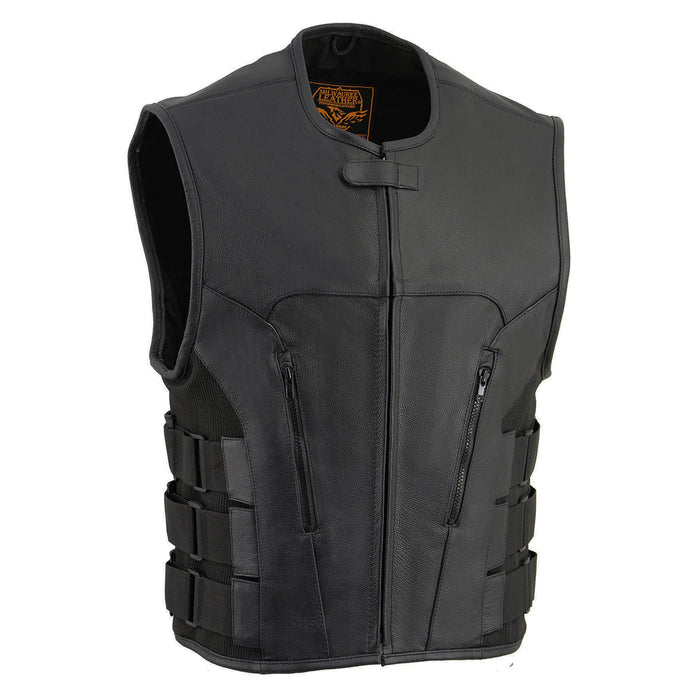 Men's 'Basher' Black SWAT Style Club Style Motorcycle Leather Vest