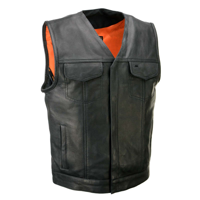 Men's 'Pursuit' Black Premium Naked Goad Leather V Neck Motorcycle Rider Vest