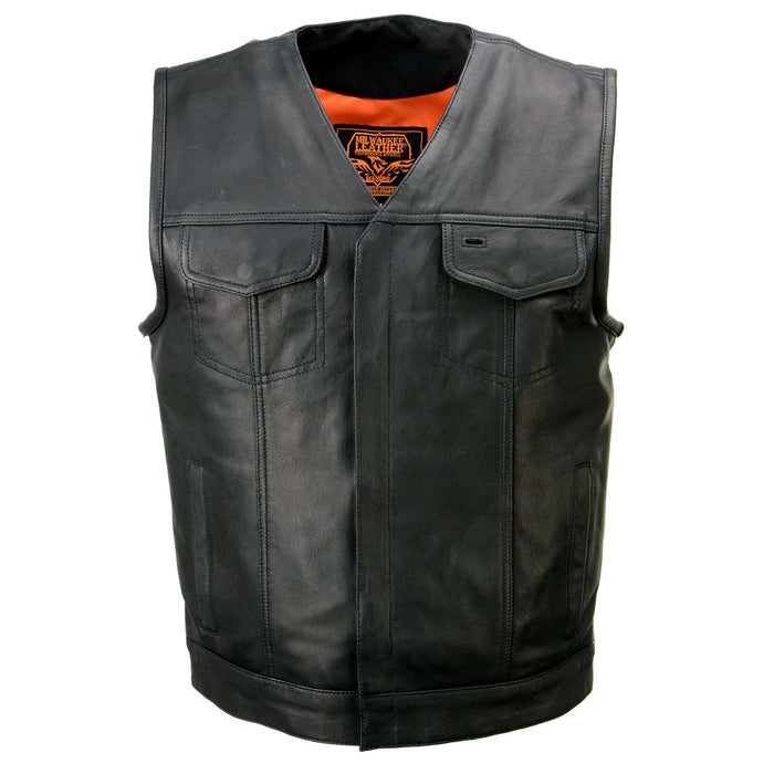 Men's 'Pursuit' Black Premium Naked Goad Leather V Neck Motorcycle Rider Vest