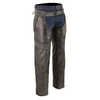 Men's Distressed Brown Four Pocket Thermal Lined Leather Chaps