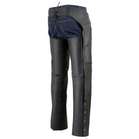 Men's Black 'Cool-Tec' Motorcycle Leather Chaps with Zippered Thigh Pockets