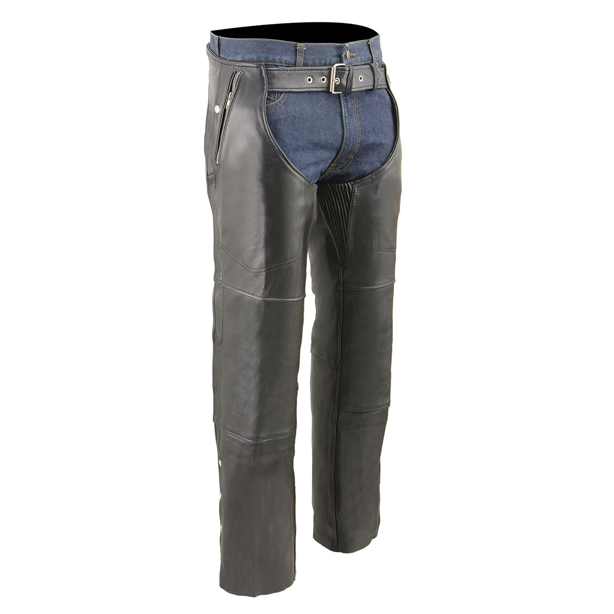 Men's Black 'Cool-Tec' Motorcycle Leather Chaps with Thermal Liner