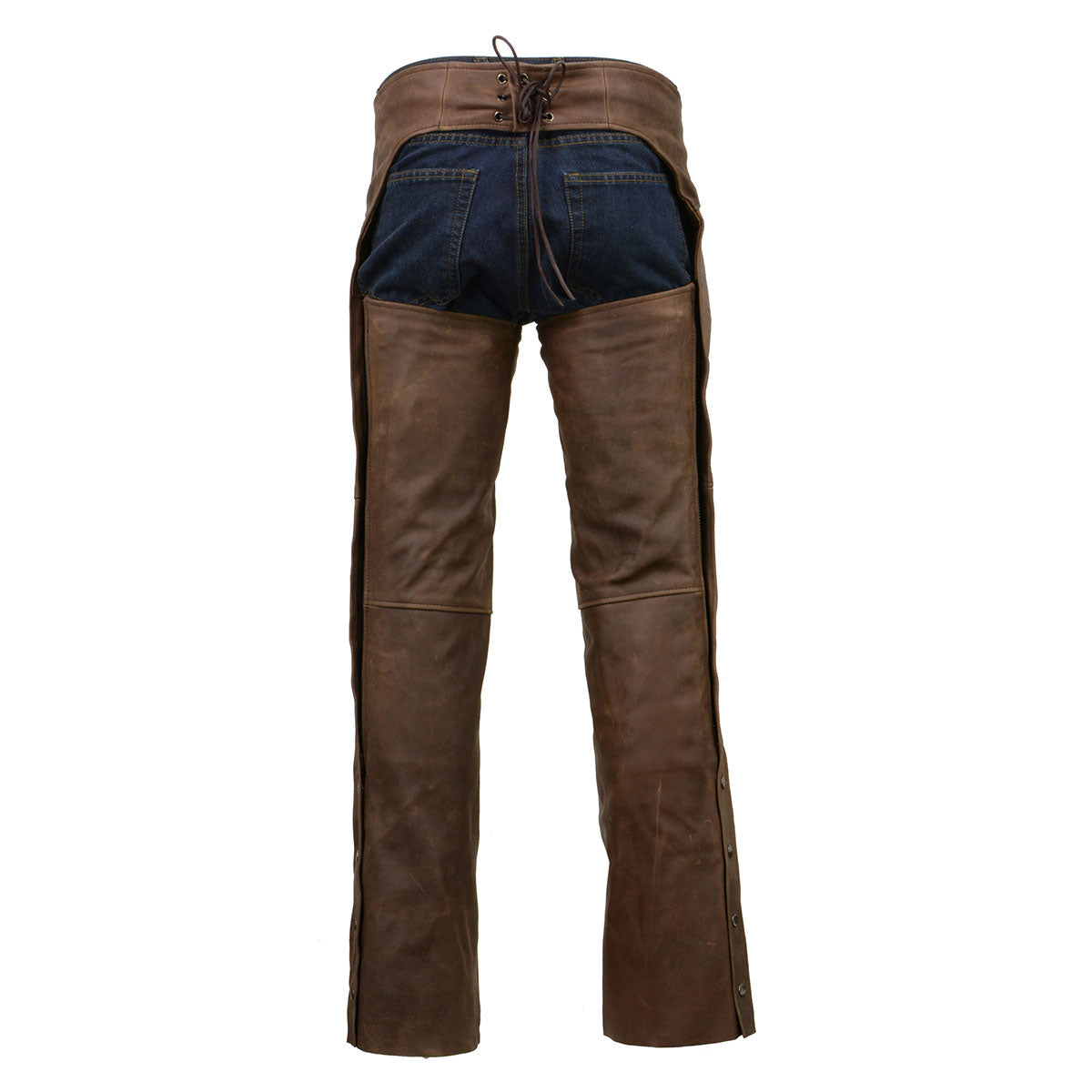 Men's Vintage Crazy Horse Brown Leather Chaps with Removable Thermal Liner MLM5518