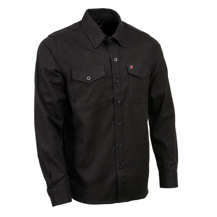 Men's Solid Black Long Sleeve Cotton Flannel Shirt