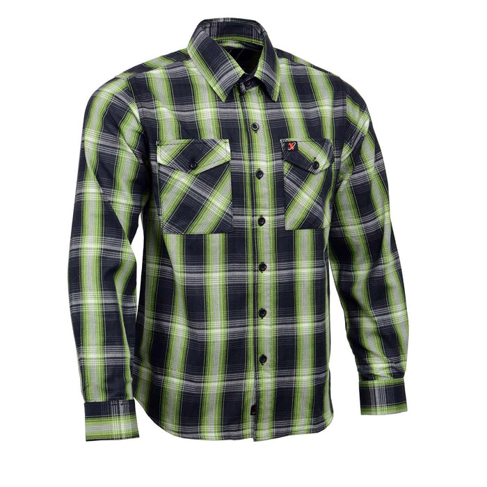 Men's Black and Green with White Long Sleeve Cotton Flannel Shirt