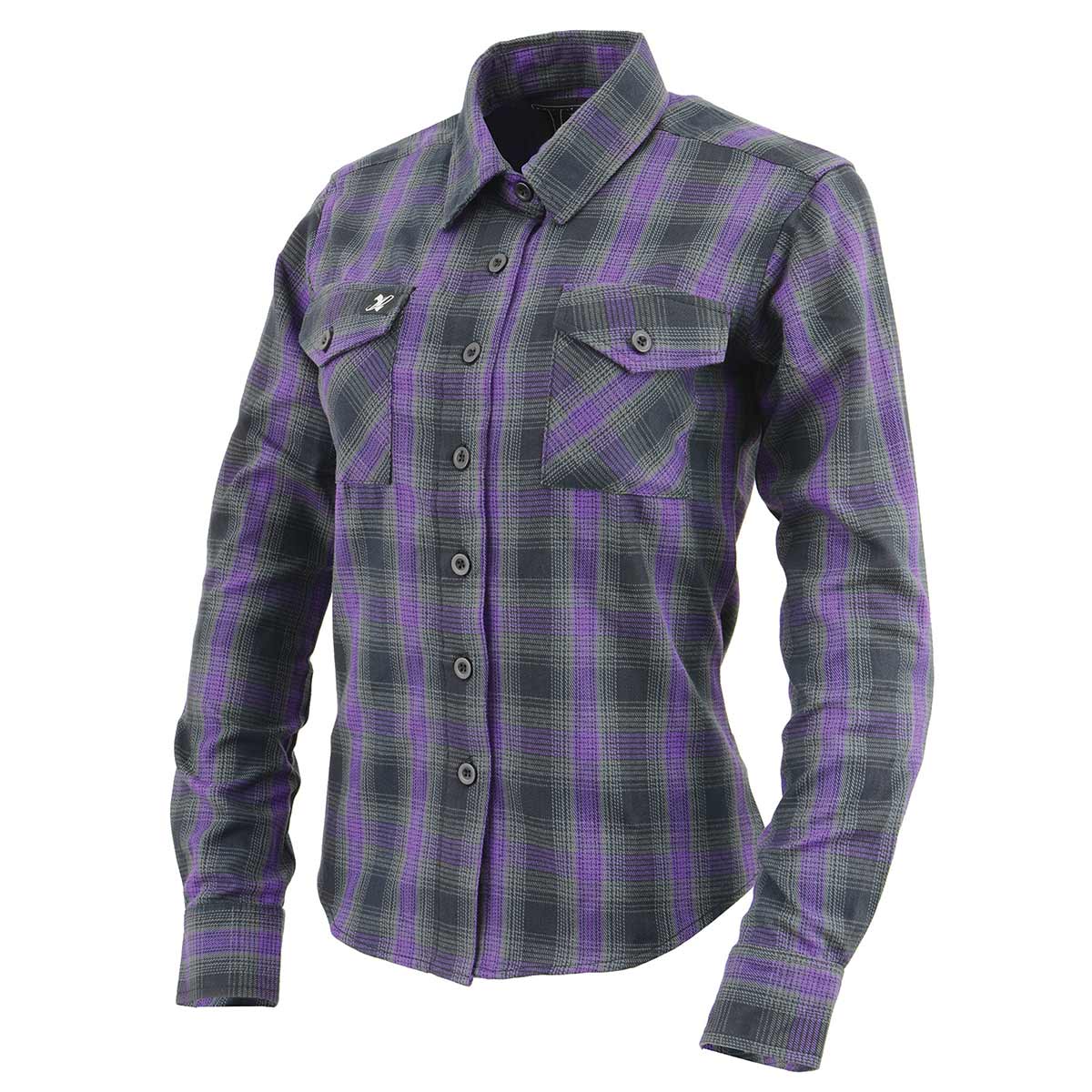 Women's Casual Black with Purple Long Sleeve Casual Cotton Flannel Shirt