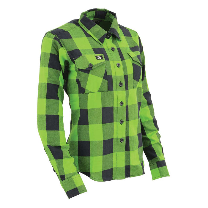 Women's Casual Lime Green and Black Long Sleeve Cotton Casual Flannel Shirt