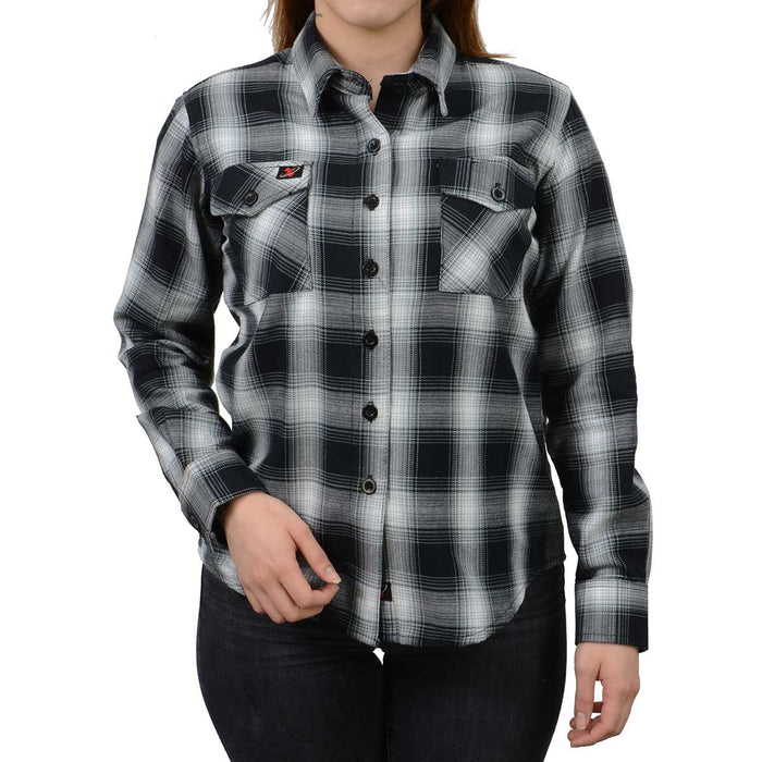 Women's Black and White Long Sleeve Cotton Flannel Shirt